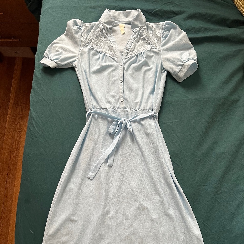 Light Blue Vintage Dress with Lace